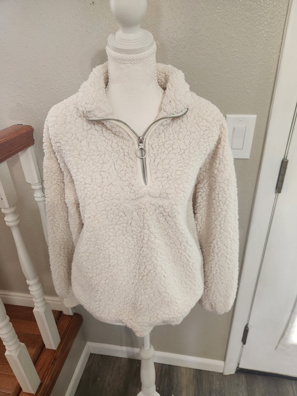 Thread & Supply Cream Sherpa Half-Zip Teddy Jacket